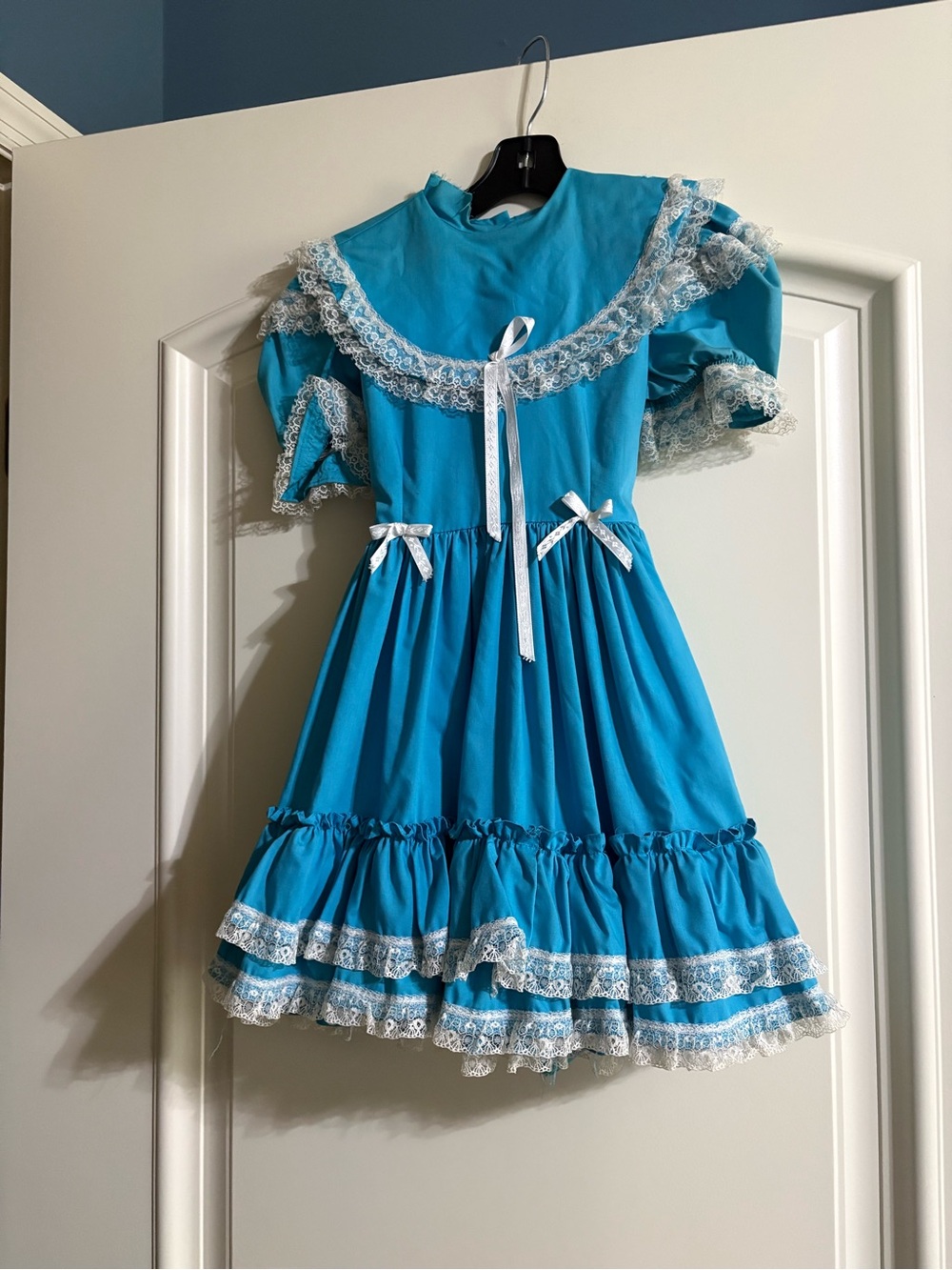 Vintage 1950’s Turquoise Girls' Lace-Trim Theater Dress with Ribbon Bows